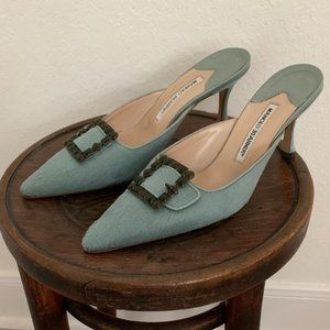 Manolo Blahnik Blue Calfhair Maysale Mule